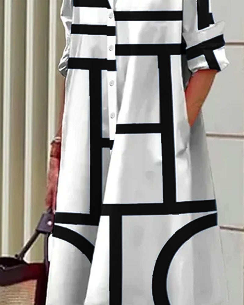 Elegantes Kleid mit geometrischem Muster für Frauen | Midi