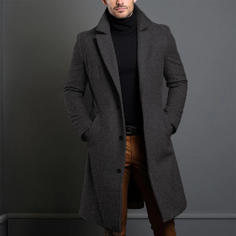 Herren Winterjacke Formal Lange Jacke Woll-Look
