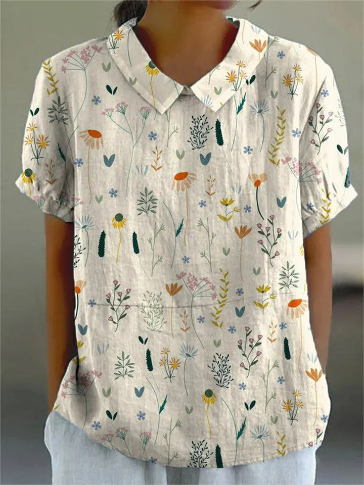 Damenbluse kurzärmelig mit Kragen und Blumenmuster