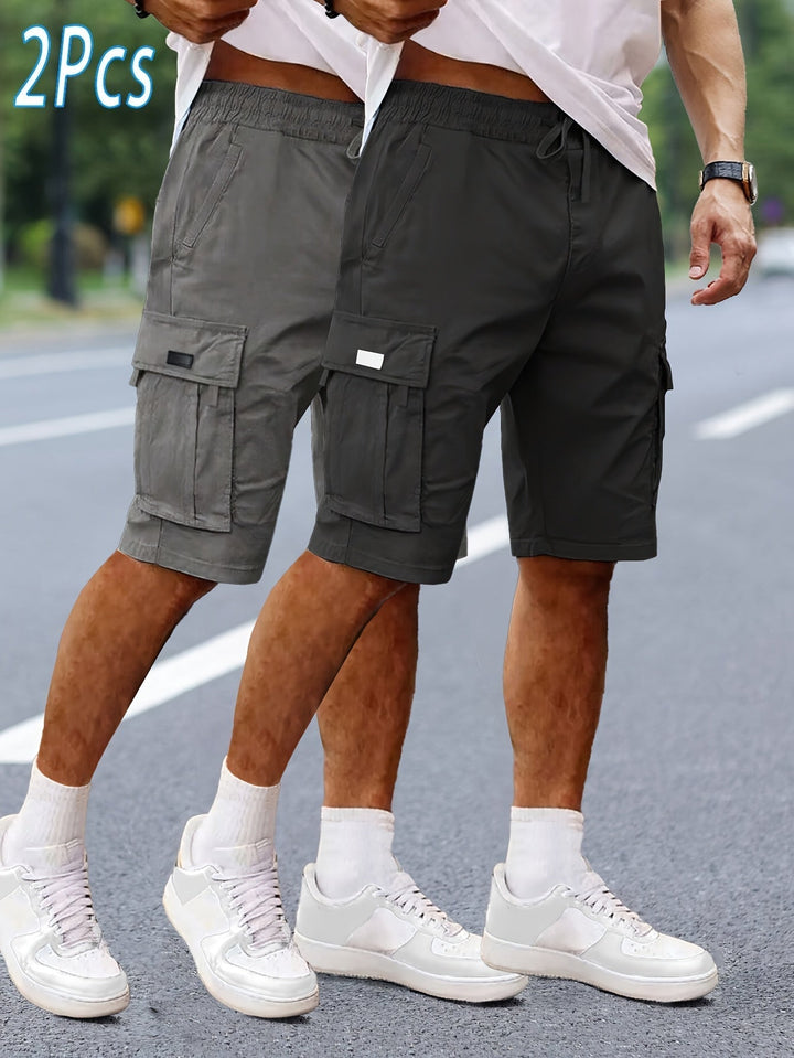 Herren-Cargoshorts im 2er-Pack mit Taschen, bequeme Passform