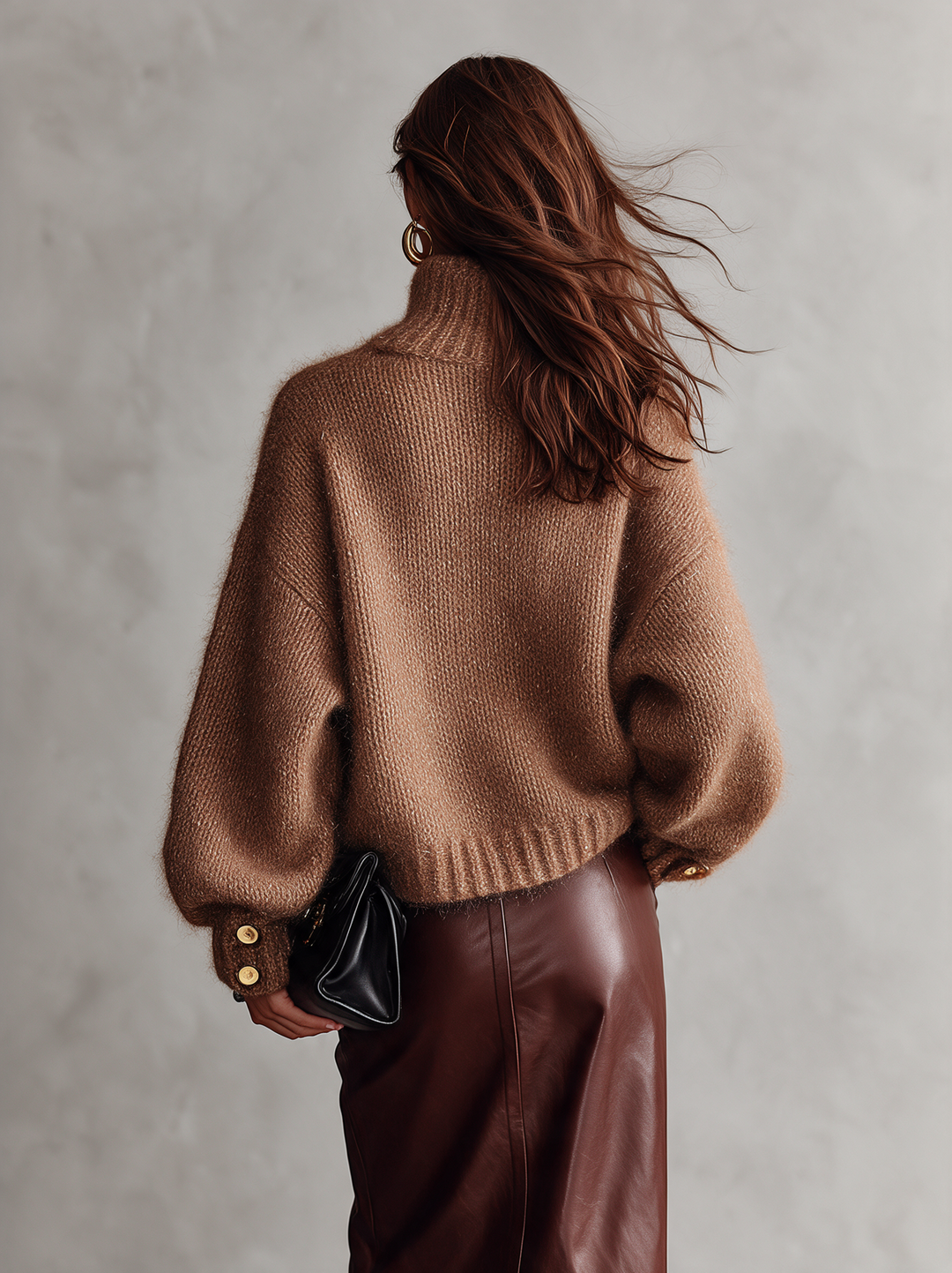 Damen Camel Mohair-Mix Langarm Rollkragenpullover