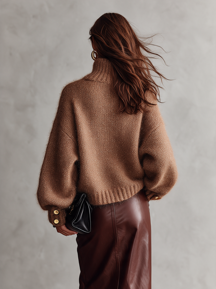 Damen Camel Mohair-Mix Langarm Rollkragenpullover