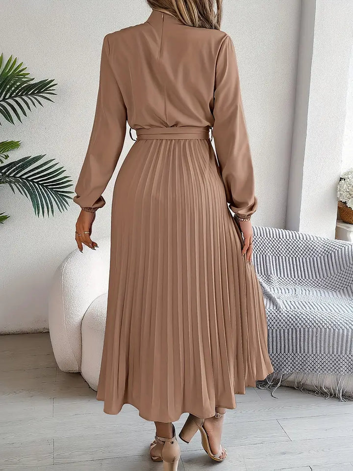 Damen Langarm Falten Kleid mit Gürtel
