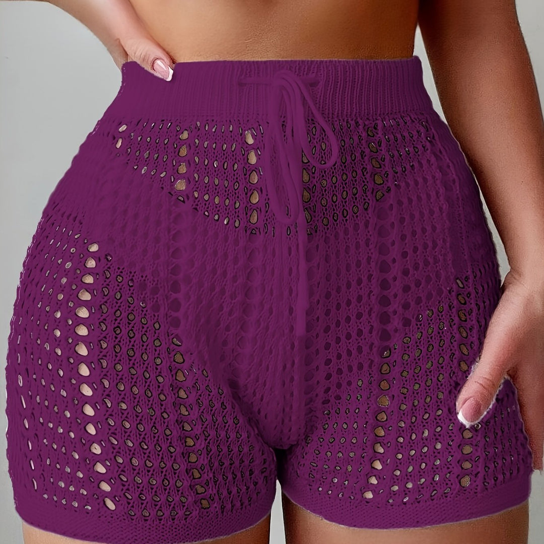 Ajour Kurze Hose mit hoher Taille für Damen, schicke und lässige Strandmode für Urlaub und Freizeit