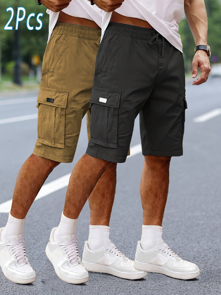 Herren-Cargoshorts im 2er-Pack mit Taschen, bequeme Passform