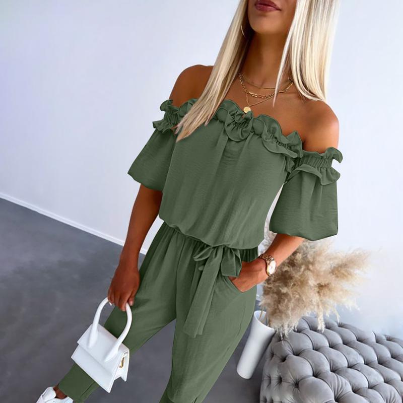 CAMILA – Schicker Off-Shoulder Volant-Hüftgurt-Jumpsuit