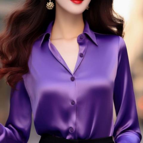 Elegantes Satin-Hemdblusenshirt für Damen | Lange Ärmel