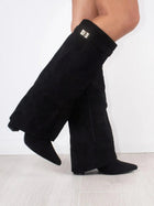 ALVINA | Luxuriöse Wildleder-Look Hohe Stiefel mit Goldakzent