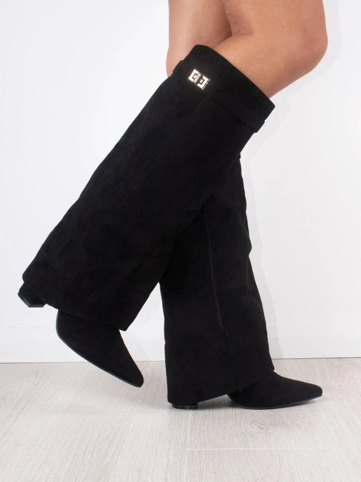 ALVINA | Luxuriöse Wildleder-Look Hohe Stiefel mit Goldakzent