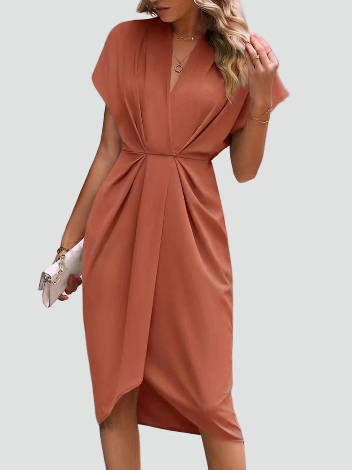 Wickelkleid Midi Damen mit V-Ausschnitt und Falten, Elegant und Weiblich für Cocktail und Dinner - Luciana Mazzini