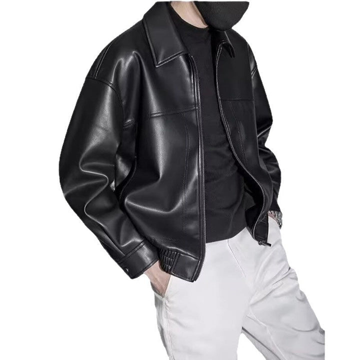 Herren Lederjacke Slim Fit mit Reißverschluss und Stehkragen