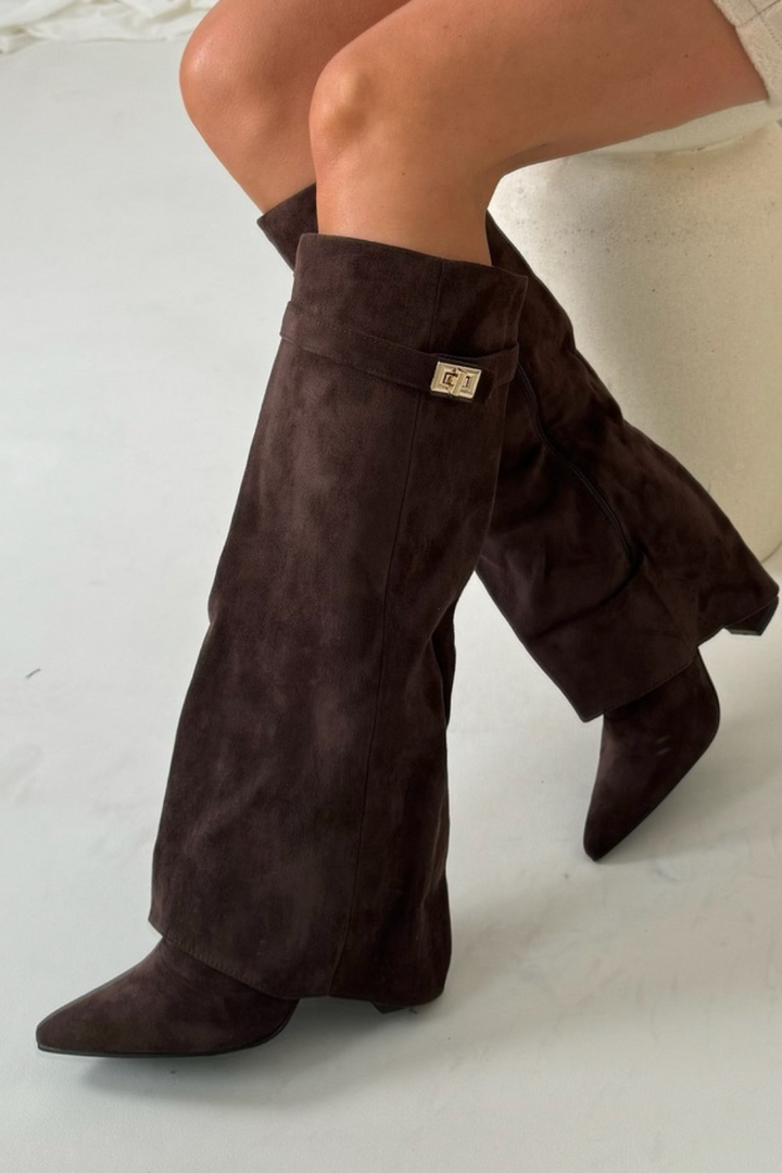 Caris | Luxe Hohe Stiefel mit Klappe und Blockabsatz