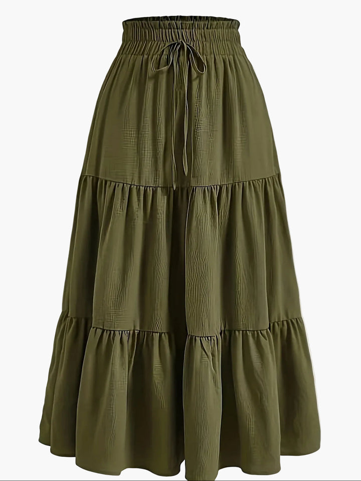 Damenrock mit Smockbund Eleganter Alltagsstil Midi Volantrock