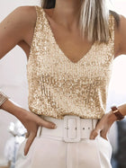 Jennifer - Damen Pailletten V-Ausschnitt ärmelloses Tanktop