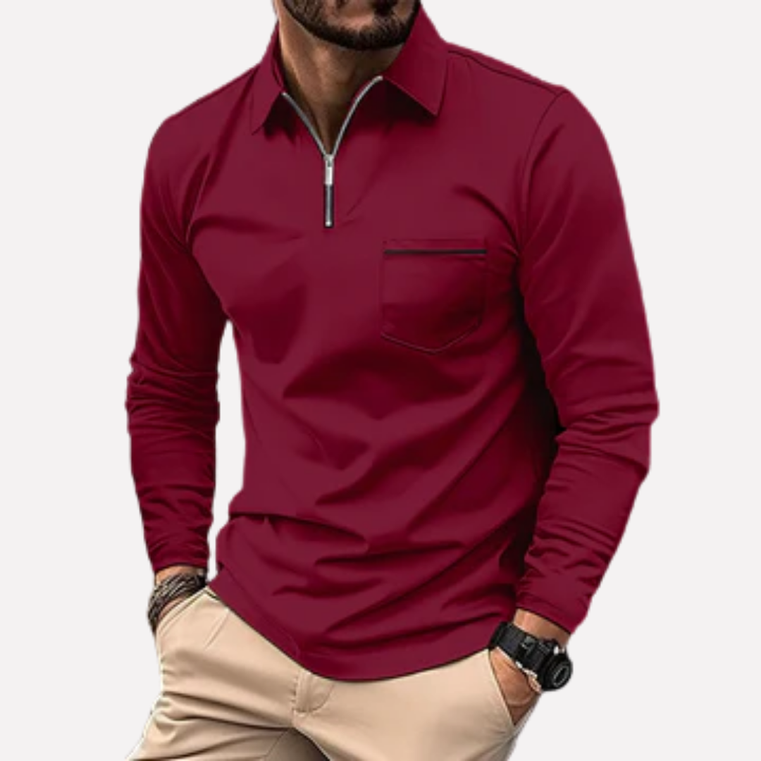 Herren Langarm-Polohemd mit Brusttasche