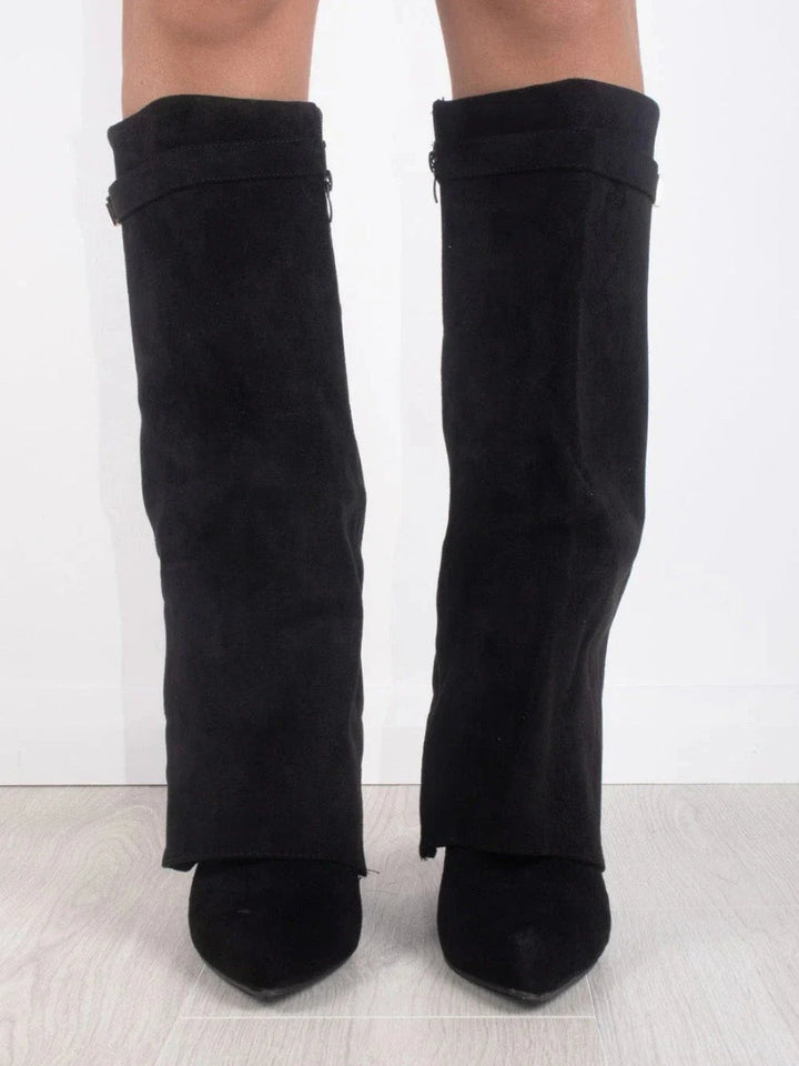 ALVINA | Luxuriöse Wildleder-Look Hohe Stiefel mit Goldakzent