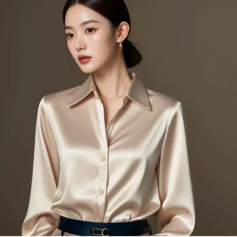 Elegantes Satin-Hemdblusenshirt für Damen | Lange Ärmel