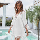 Patricia – Einfarbige Gewebte Hohl-Sonnenschutz-Bikini V-Ausschnitt Bluse