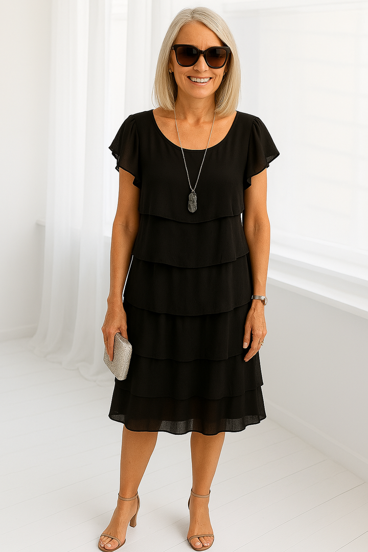 Damen Midi-Kleid mit kurzen Ärmeln in Schichten
