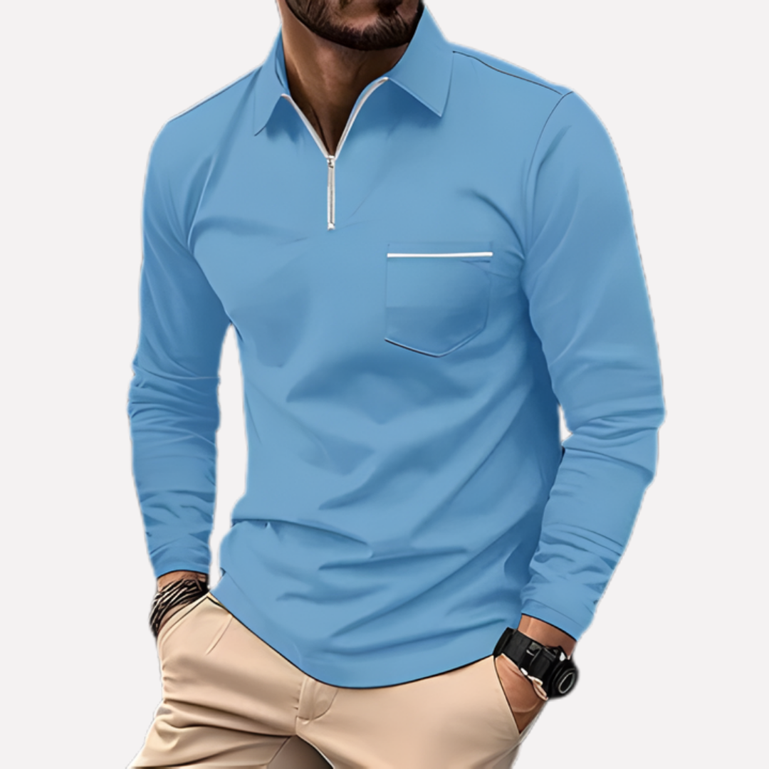 Herren Langarm-Polohemd mit Brusttasche