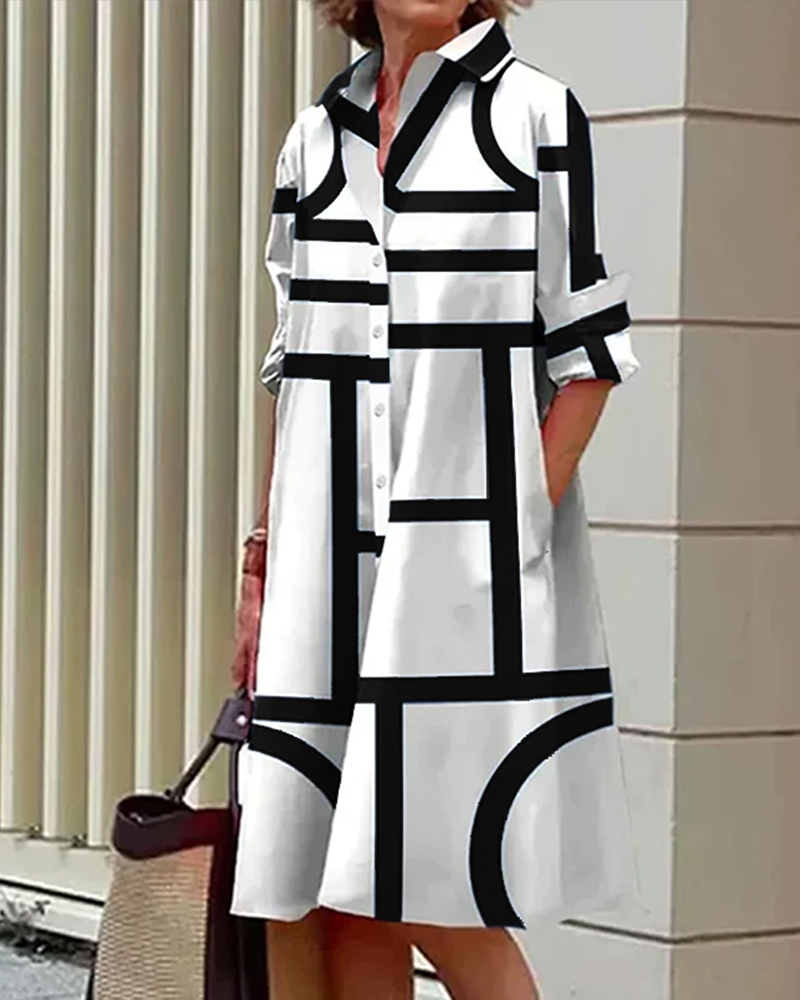 Elegantes Kleid mit geometrischem Muster für Frauen | Midi