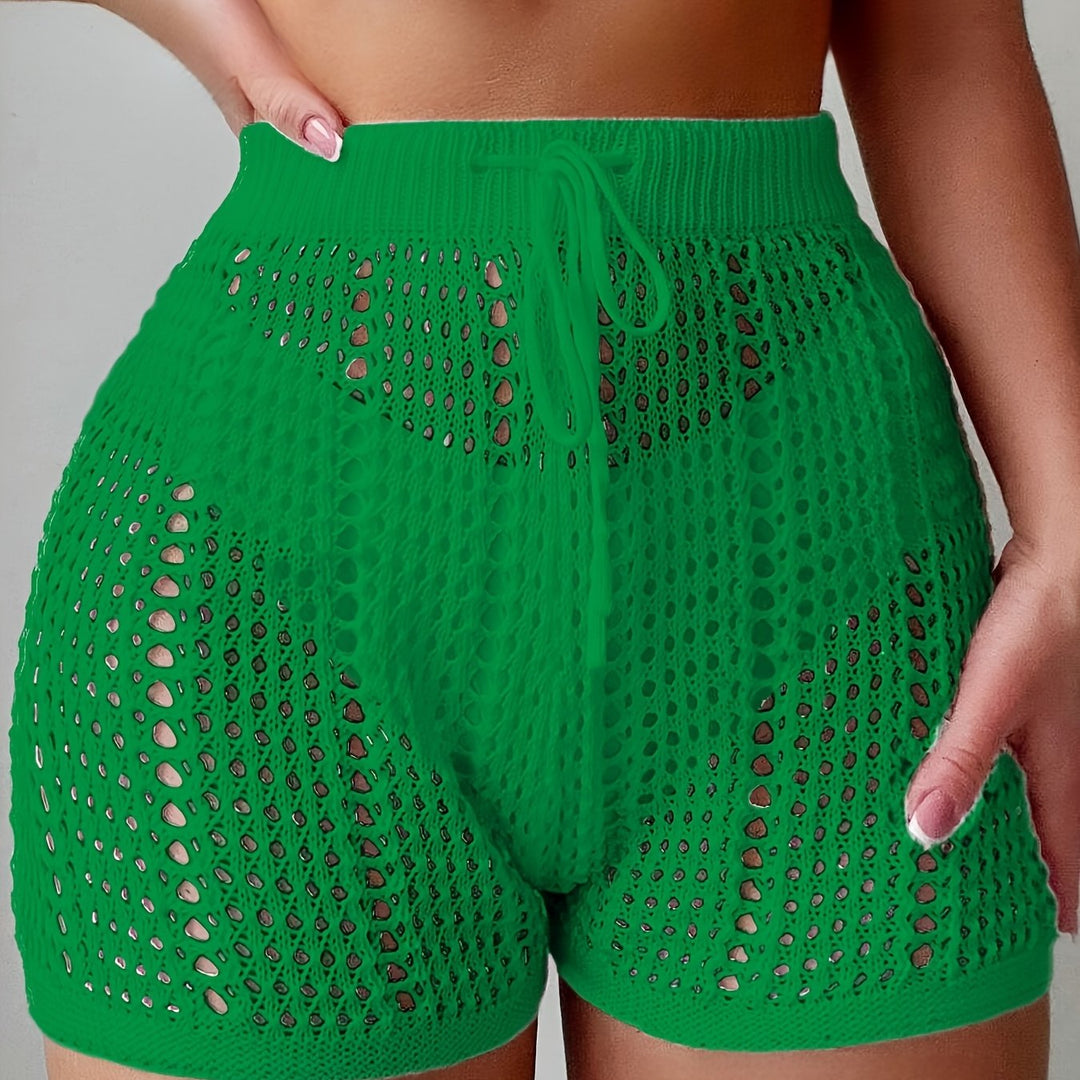 Ajour Kurze Hose mit hoher Taille für Damen, schicke und lässige Strandmode für Urlaub und Freizeit