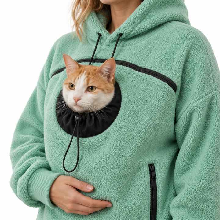 Corvina | Damen Sherpa Haustier Trage Hoodie mit Ausguck-Tasche
