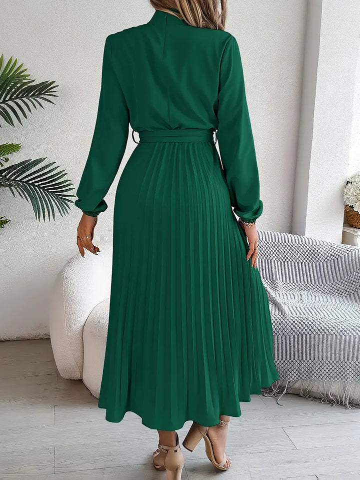 Damen Langarm Falten Kleid mit Gürtel