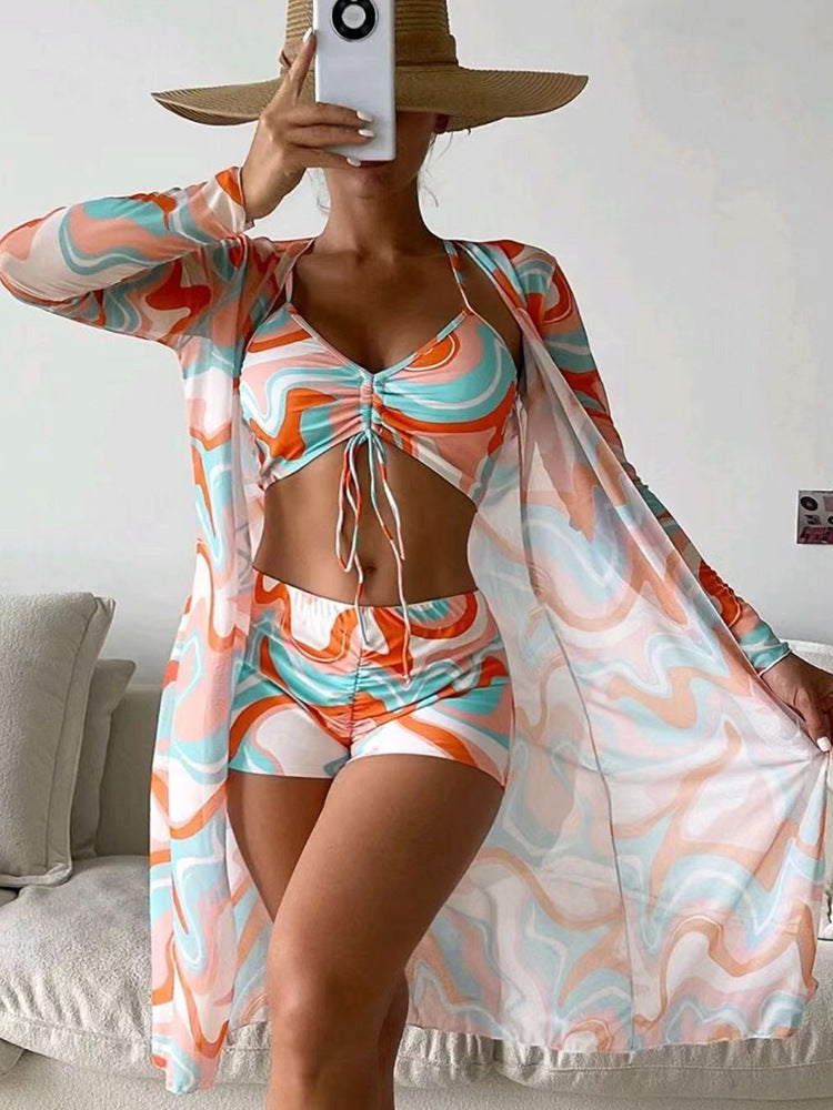 Catherine – 3-teiliges Bikini-Set mit Langarm-Cardigan für den Sommerstrand