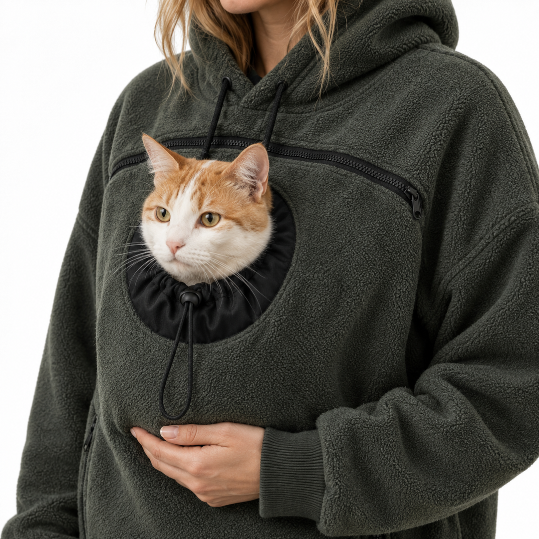 Corvina | Damen Sherpa Haustier Trage Hoodie mit Ausguck-Tasche
