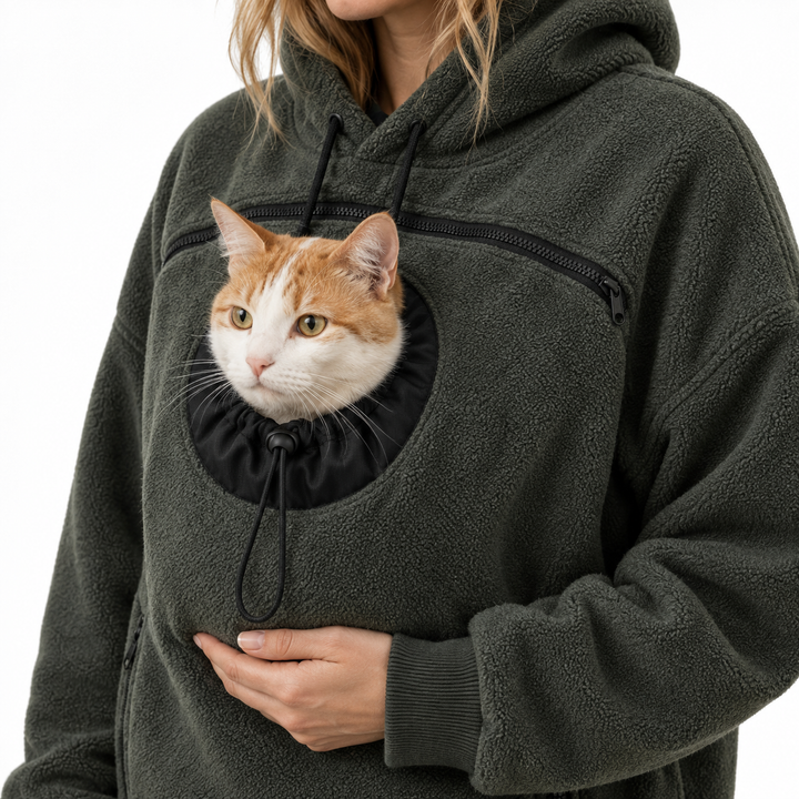Corvina | Damen Sherpa Haustier Trage Hoodie mit Ausguck-Tasche