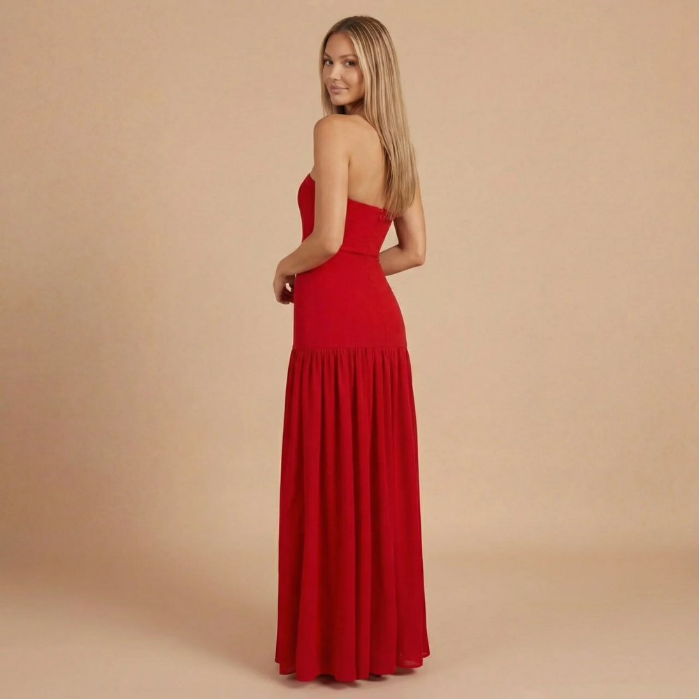 Sharon - Trägerloses Maxikleid mit Fall Taille und Raffung