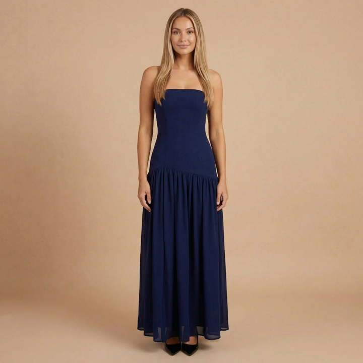 Sharon - Trägerloses Maxikleid mit Fall Taille und Raffung