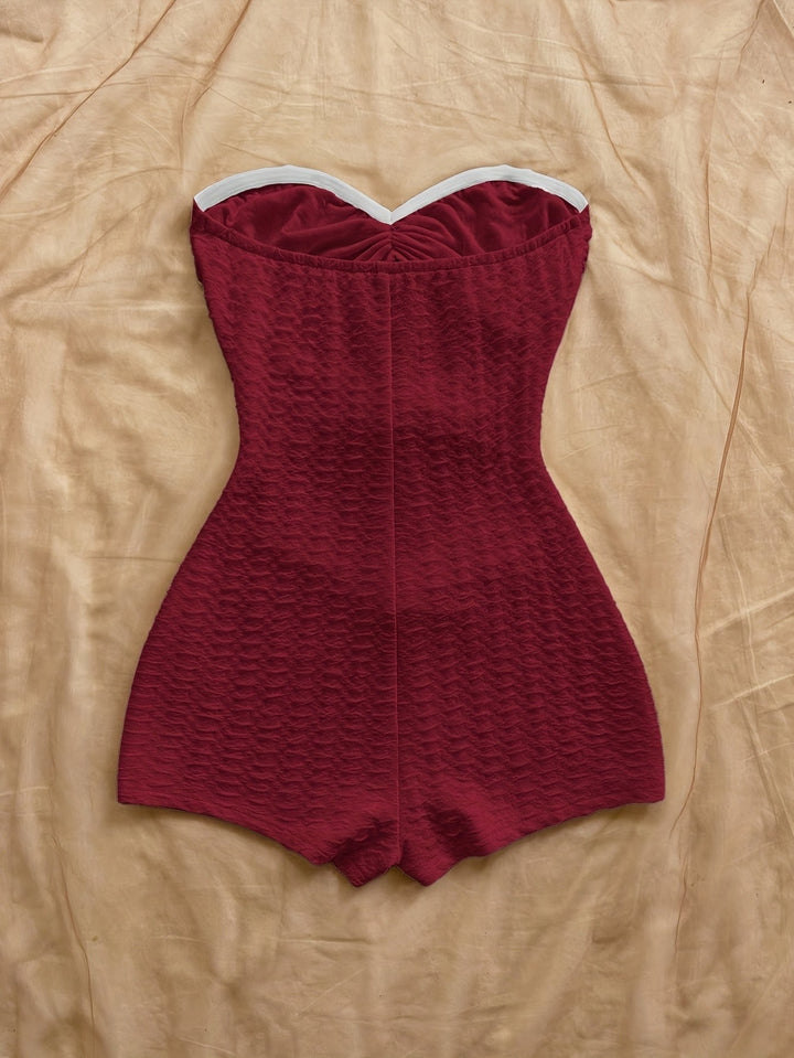 Damen Baddräkt Retro Bandeau Leopardenmuster mit Ausschnitten und Dekorativen Schnallen – Perfekt für Strand und Pool