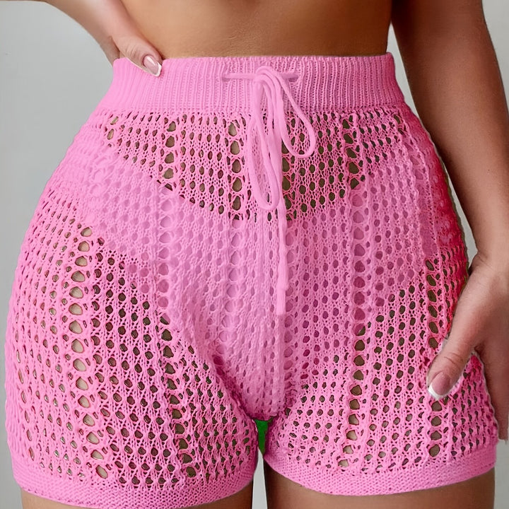 Ajour Kurze Hose mit hoher Taille für Damen, schicke und lässige Strandmode für Urlaub und Freizeit