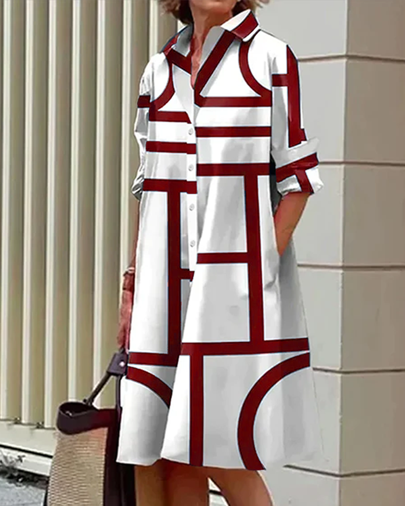 Elegantes Kleid mit geometrischem Muster für Frauen | Midi