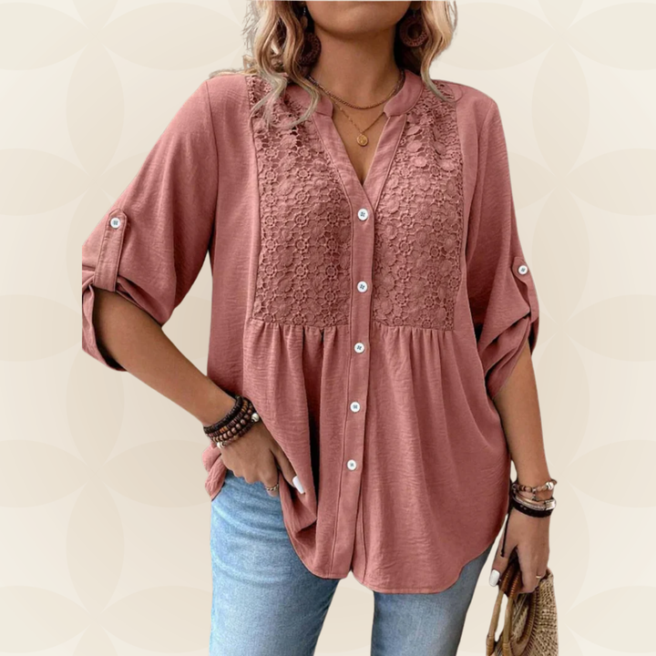 RENATE – Bluse Mit V Ausschnitt Und Knöpfen
