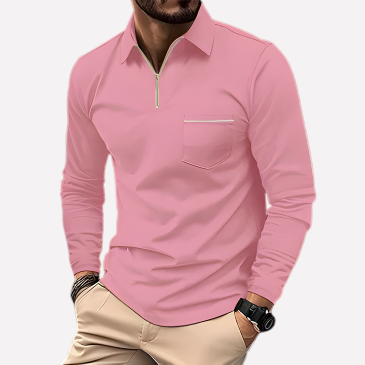 Herren Langarm-Polohemd mit Brusttasche
