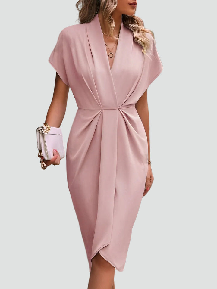 Wickelkleid Midi Damen mit V-Ausschnitt und Falten, Elegant und Weiblich für Cocktail und Dinner - Luciana Mazzini