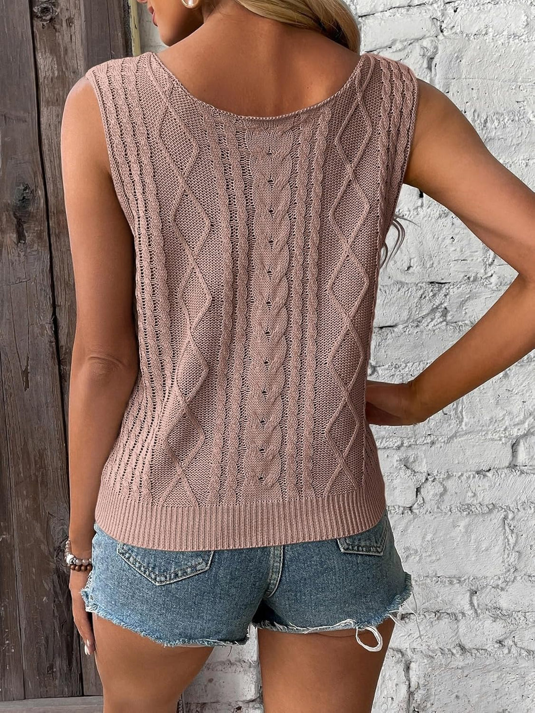Top Damen - Ärmelloses Stricktop mit V-Ausschnitt | Sommer