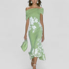 ISABRUNEL - Off-Shoulder Floral Midi Kleid mit Rüschensaum