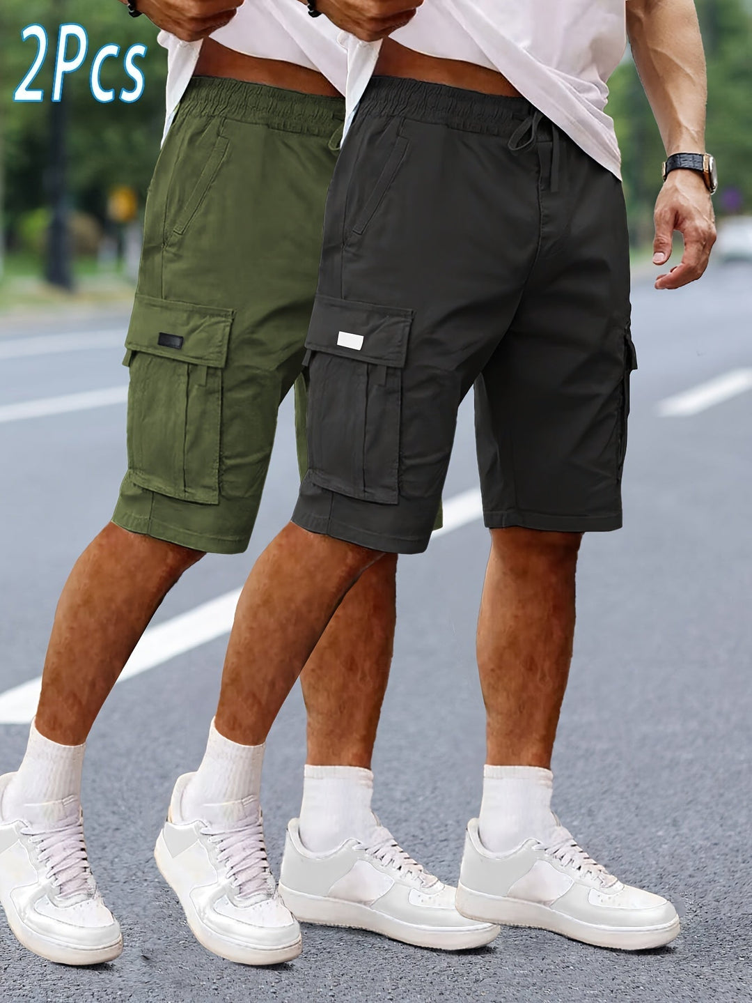 Herren-Cargoshorts im 2er-Pack mit Taschen, bequeme Passform