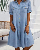 RIANNE - Elegantes Vintage-Kleid mit kurzen Ärmeln, Kragen und Knöpfen