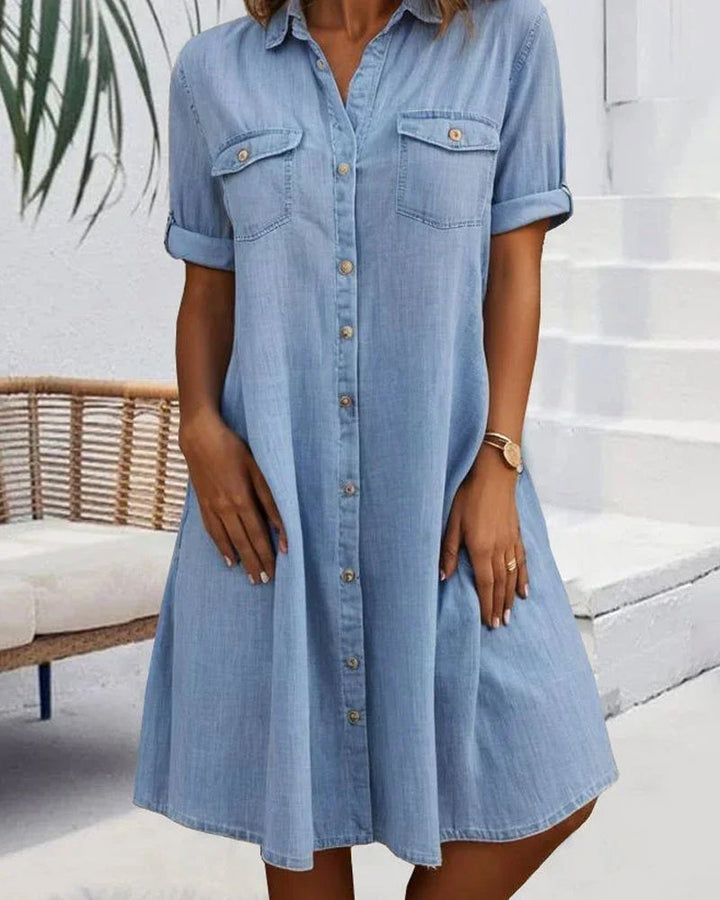 RIANNE - Elegantes Vintage-Kleid mit kurzen Ärmeln, Kragen und Knöpfen