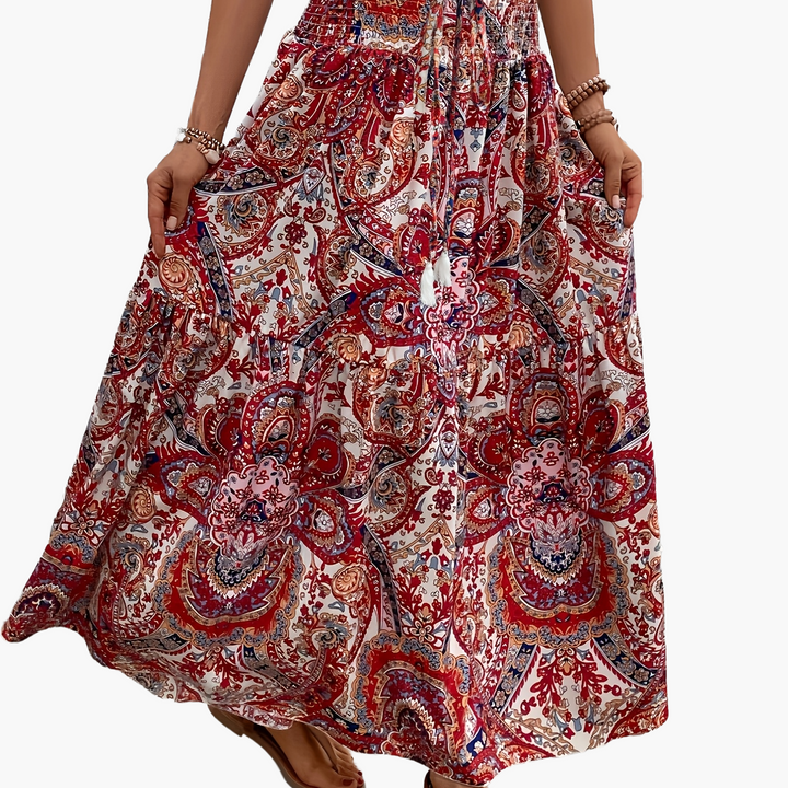 Damen Boho Lange Blumige Elegante Sommermode Rock mit Taschen