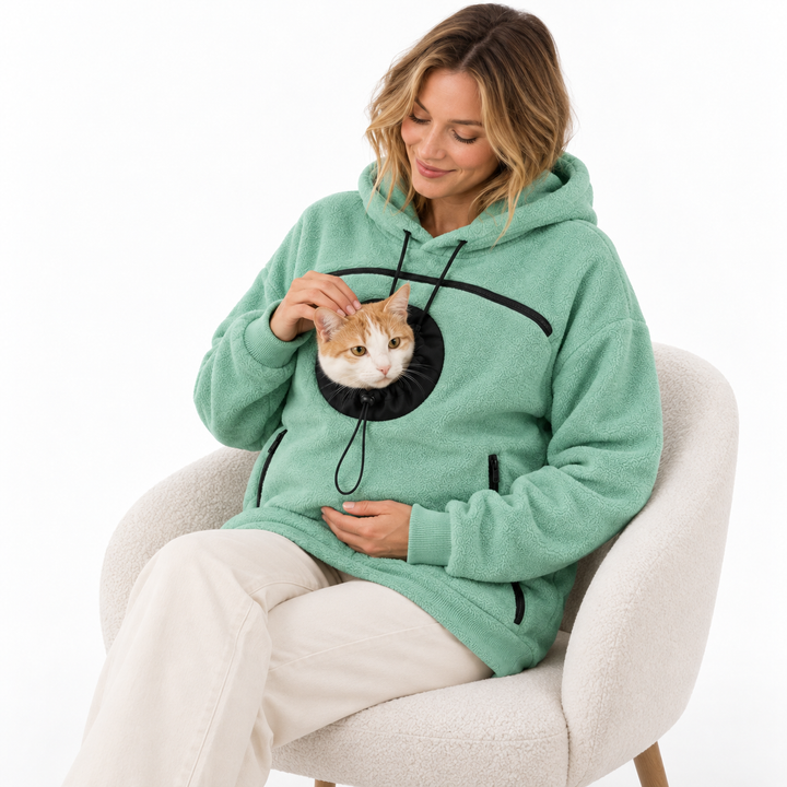 Corvina | Damen Sherpa Haustier Trage Hoodie mit Ausguck-Tasche