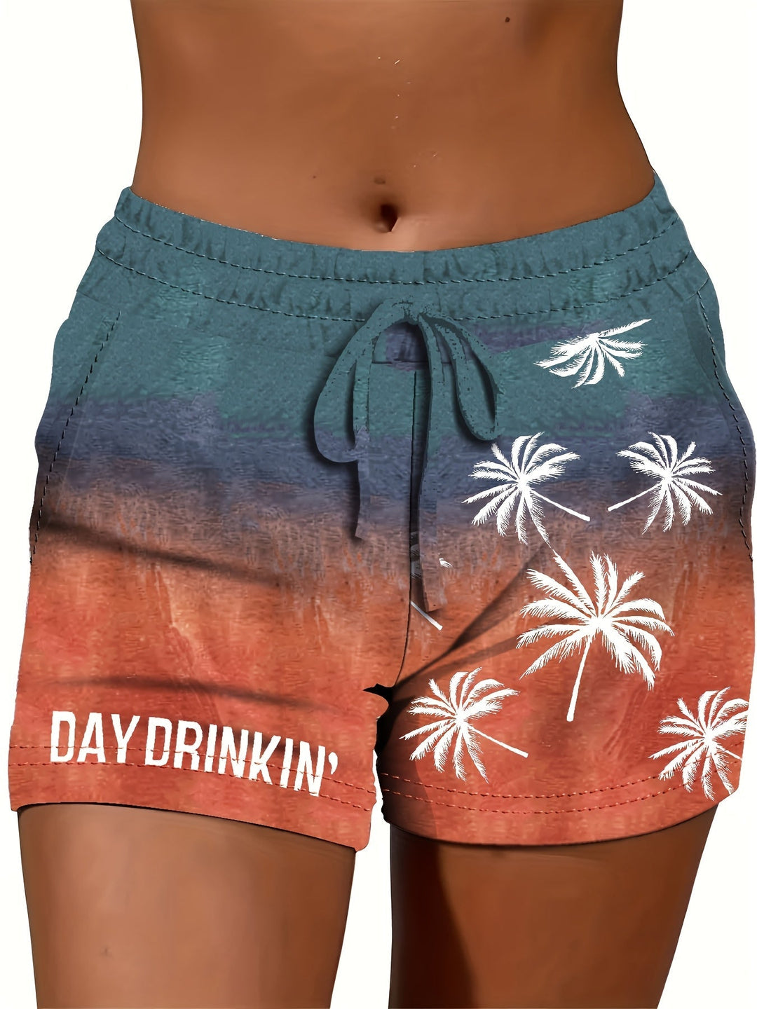 Damen Sommer Relaxpullover mit Palmenprint und Aufschrift "DAY DRINKIN&