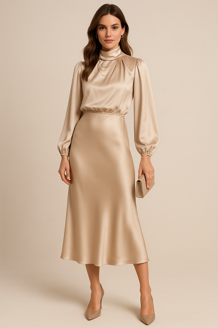 Damen Hochtailliertes Midi-Kleid