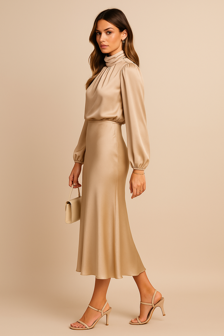 Damen Hochtailliertes Midi-Kleid