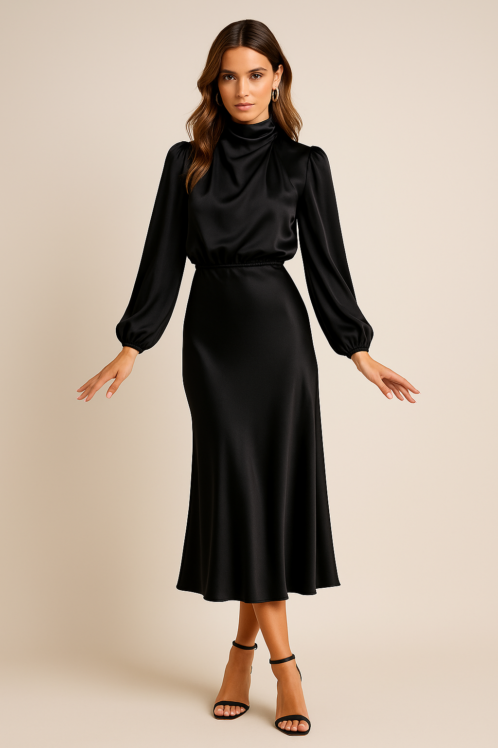 Damen Hochtailliertes Midi-Kleid